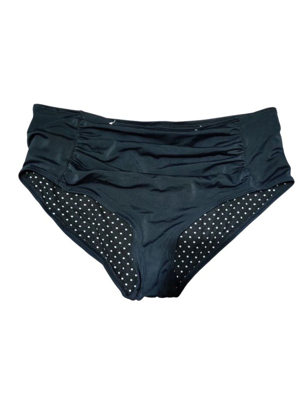 Body Swimwear 12 Black Polka Dot Ruched High Waist Bikini Bottom Retro Pinup